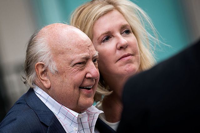 Roger Ailes walks with his wife Elizabeth Tilson on July 19, 2016